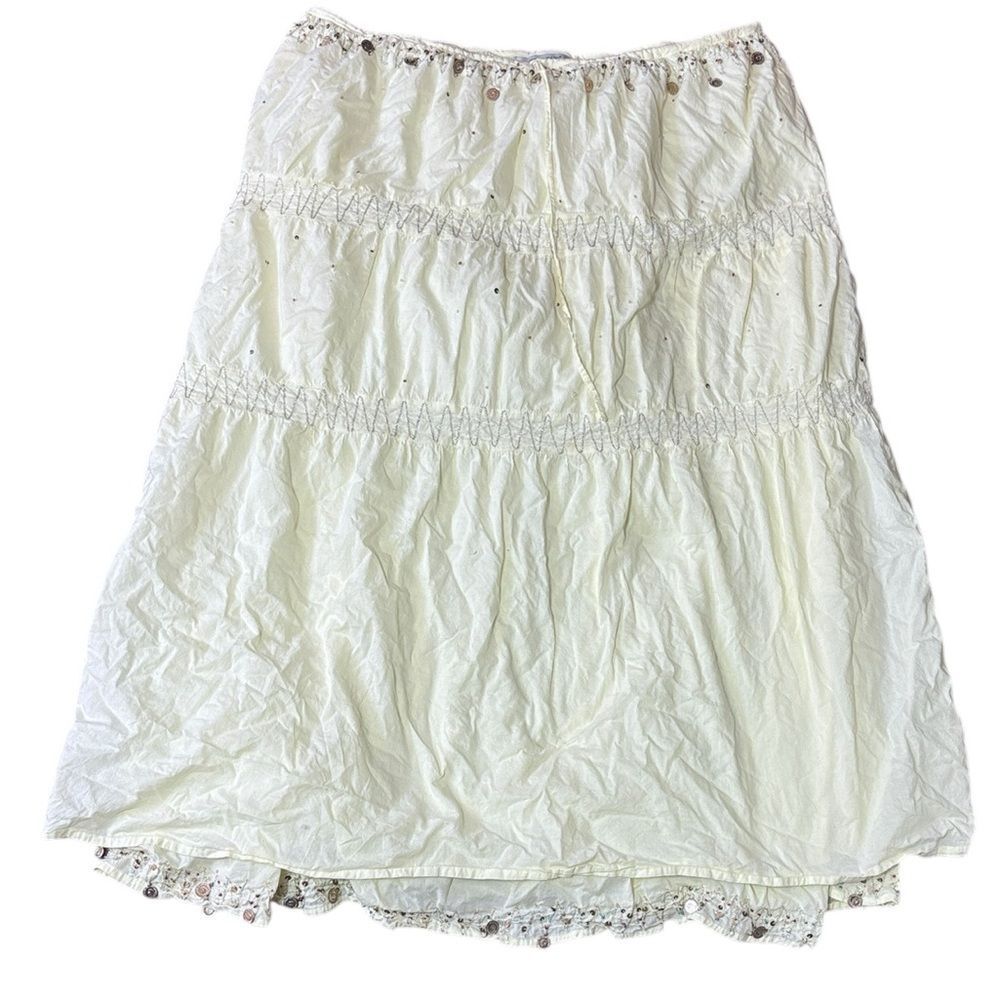 Guess women’s medium‎ cotton baby yellow tiered maxi peasant skirt embellished